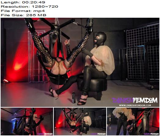 Danish Femdom  sissy in leather suspension preview