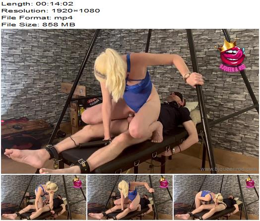 Mistress BJQueen  Chastity sub denied while restrained for mistress to ride his fake strapon cock preview